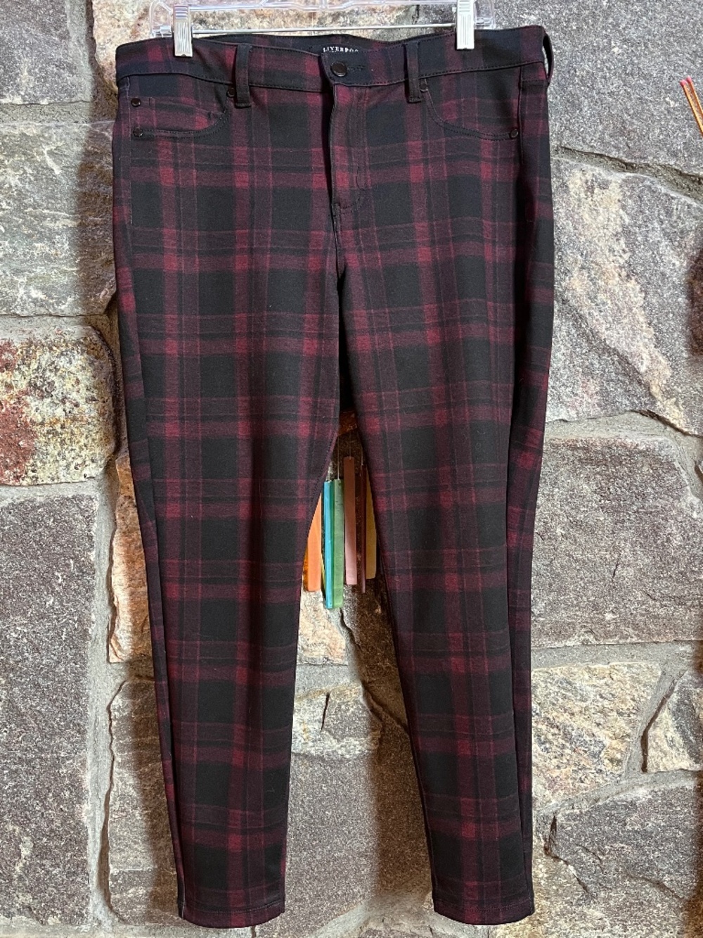 LIVERPOOL MADONNA SKINNY PANT RED/BLACK PLAID SIZE 14